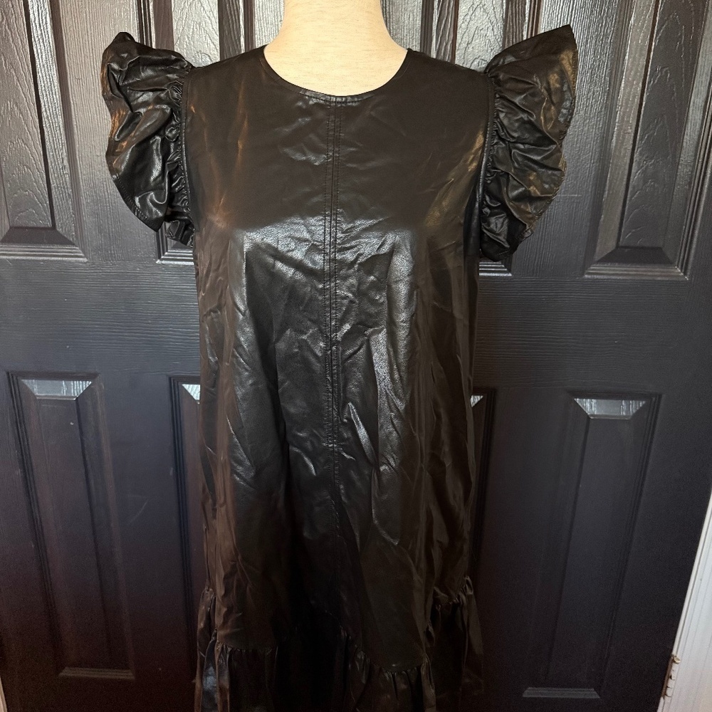 Anthropologie Pinch flutter sleeve faux leather Desi Mini Dress